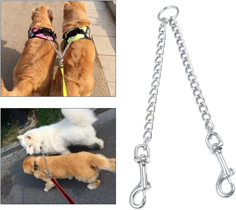 Heavy Duty 2 Way Dog Lead Iron Metal Chain Double Leash Pet Clip Walking  Coupler | eBay