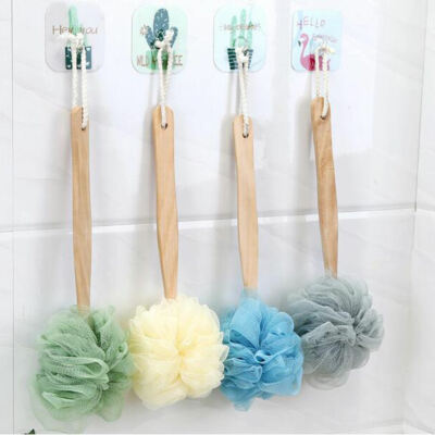 Langer Griff Holz Bad Körperbürste Puff Schwamm Scrunchie Rückenschrubber selbst