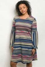 Blue and Pink Stripe Shift Dress Size Small Long Puff Sleeve