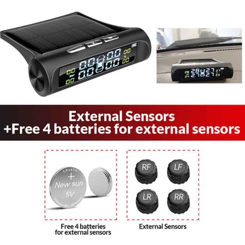 Wireless Solar TPMS LCD Car Tire Pressure Monitoring System + 4 External Sensors