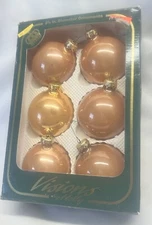 Visions By Holly Ornament Peachy Gold 2 5/8" Christmas Tree Glass Ball Set Of 6
