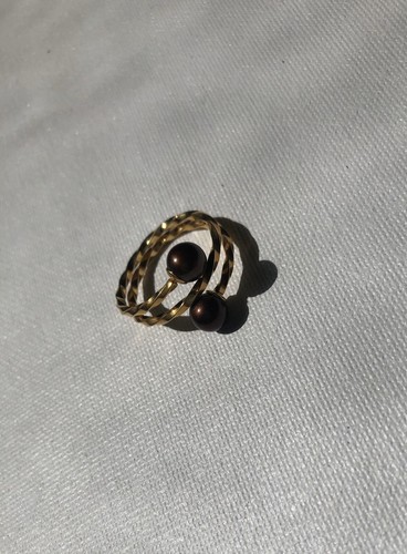 90s Yellow Gold Plated Spiral Twisted Wraparound Ring With Brown Pearls Size 8 - Picture 4 of 8