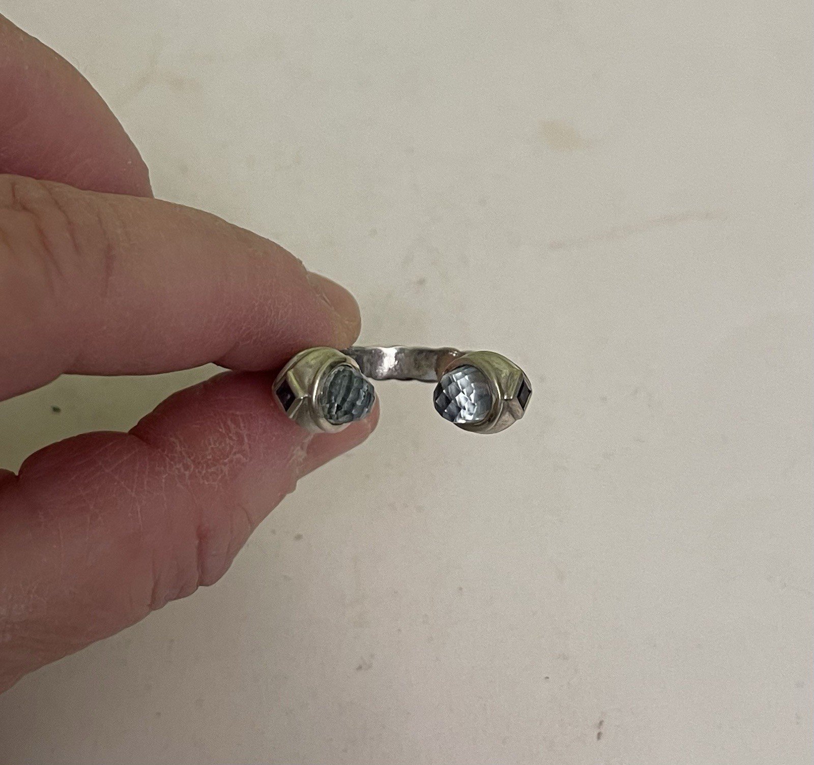 Sterling Silver Cable Openwork Ring Blue Topaz Am… - image 3