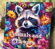Animals  Flowers Coloring Book 8"x8" Paperback 20 Pages of Unique Images. C 