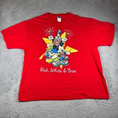 Vintage Disney Shirt Womens 1X Red Mickey Mouse Donald Duck Goofy 90 s