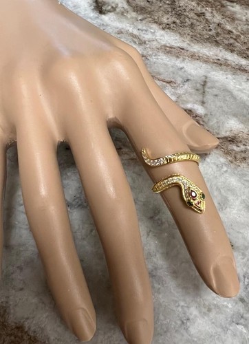 Genuine Ruby Diamond Emerald Coiled Snake Ring 14K Yellow Gold on solid 925 coil - Picture 13 of 16