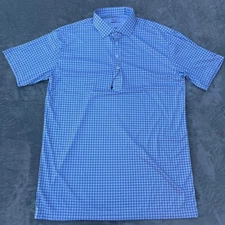 Collars & Co Dress Collar Polo Shirt Mens Large Blue Check Stretch Soft New NWOT