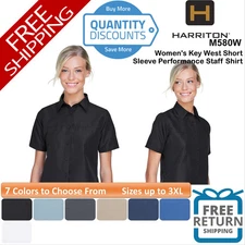 🔥 Harriton Women Key West Short Sleeve Performance Staff Shirt Up To 3XL M580W