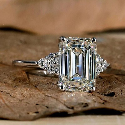 2 Ct Emerald Cut Simulated Diamond Women's Engagement Ring 14K White Gold Plated