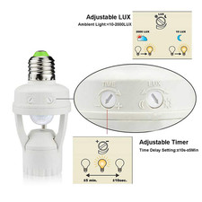 Motion Sensor Light Socket, PIR Motion E26 Screw Bulb Adapter, Adjustable Aut...