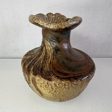 Studiokeramik Vintage Mini Vase, rustikal, braun, Amateurstück, hausgemacht