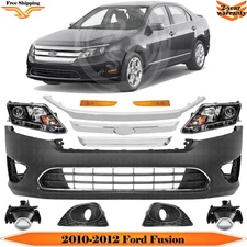 Front Bumper Cover Paintable & Headlights Kit For 2010-2012 Ford Fusion