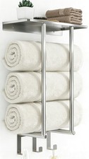 Towel Racks for Bathroom Wall Mounted, Towel Rack with Shelf and 3 Hooks, Bru...