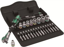 WERA 28 Piece 1/4in 8100 SA 6 Zyklop Speed Ratchet Metric Socket Bit Set, 004016