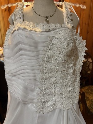 miLA Bridal White 100% Polyester A-Line Wedding Dress Lace Asymmetric Neckline