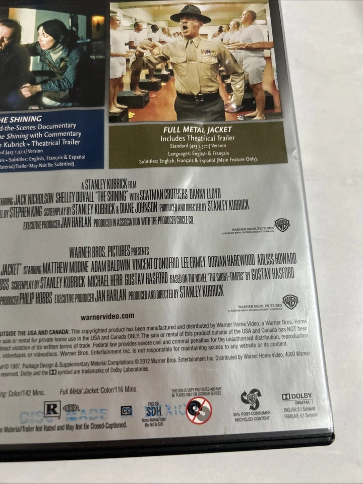 The Shining / Full Metal Jacket DVD, 1987 Like New Stephen King - Image 4 of 4