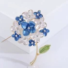 Enamel Hydrangea Flower Bouquet Brooch Crystal Floral Pin Gold Statement Jewelry
