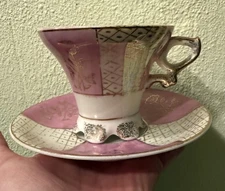 Vintage Brinns Purple flower footed teacup & saucer made in Japan 