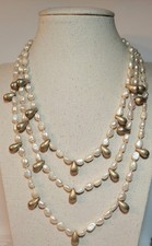 Vtg 3 Strand Baroque Freshwater Pearl Necklace Teardrop Metal Spacers 16-18-22"