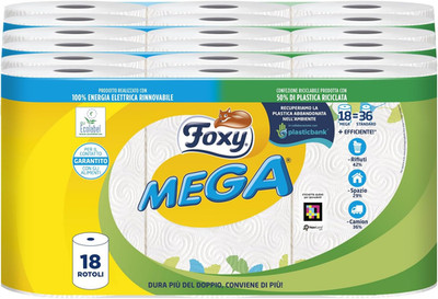 Foxy Mega Langlebiger Trockner 18 Rollen | 95 Abrisse Pro Rolle | Dekoriert | PE