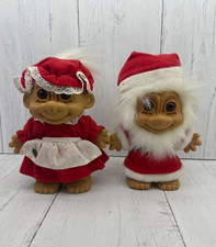 Russ Troll Dolls Santa Mrs Claus Vintage 8" Tall Christmas Figures See Photos