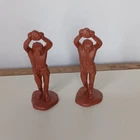 Vintage 1960s Caveman Toy 2pc Lot 1 3/4'' Neanderthals Holding Boulder Marx