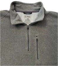 L.L. Bean Gray Quarter Zip Soft Polyester Fleece Pullover Chest Pocket Large 