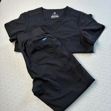 Adar Pro Black Scrub Set V-Neck Top and Jogger Pants Womens L Tailored Fit
