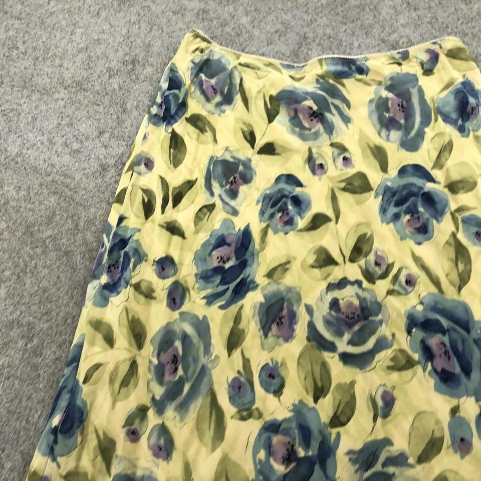 Falda Mac & Jac Mujer 6 Amarillo Azul Floral Forrada Seda Línea A Midi Corte Sesgado Foto 4 de 4