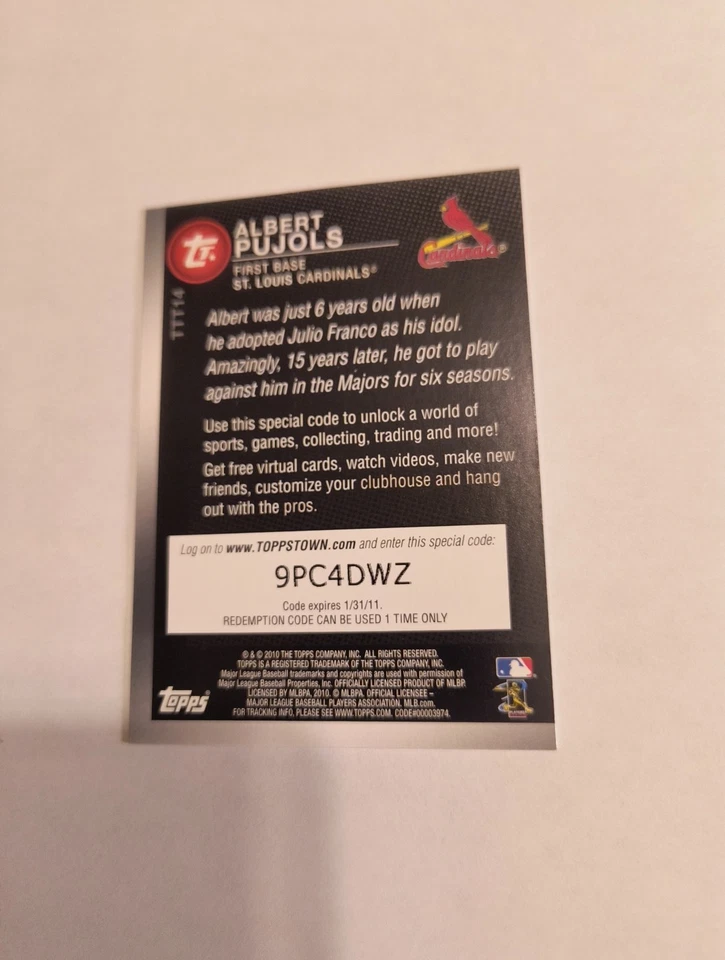 ALBERT PUJOLS 2010 TOPPS TOPPS TOWN #TTT14 FREE SHIPPING  - Image 2 of 2