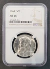 1964 50C KENNEDY HALF DOLLAR NGC STANDARD BROWN LABEL GRADED MS66 !! K-010