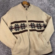 Club Room Sweater Mens Large Full Zip Fair Isle Wool Blend Cozy Preppy Christmas