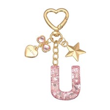 Cute Initial Letter Keychain, Letter U Keychains for Women Girls Bling Pink