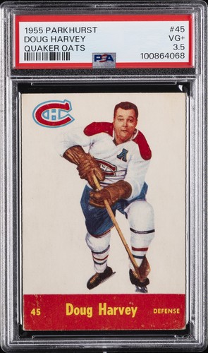 1955 PARKHURST QUAKER OATS #45 DOUG HARVEY PSA 3.5