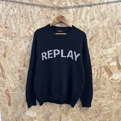 Replay jeans logo knitted jumper black men s large pullover