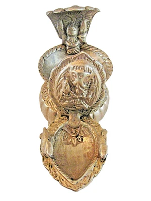 ANTIQUE INDIAN BRASS TEMPLE OIL LAMP GANESHA HINDU with two companions - Image 1 of 4