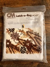 VTG Columbia Minerva Latch-a-Rug Hook Rug Canvas Natural Floral Christine Roth