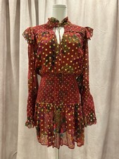 Farm Rio Banana Flower Polka Dot Red Mini Party Dress Small Maroon Gold Flirty 