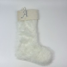 Christmas Stocking Monogram Initial A White Metallic A Faux Fur Cuff 18 in