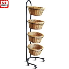 Rolling Tiered Basket Stand W/ Sign Clips Adjustable Storage Solution Home New