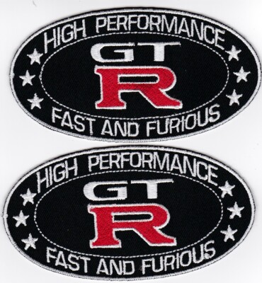 NISSAN GTR (2) EMBROIDERED SEW/IRON ON PATCH BADGE SKYLINE RACING PERFORMANCE