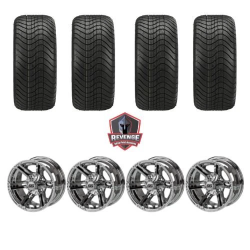 12" Yukon Chrome Mirror Golf Cart Wheels and Tires Combo (215/50-12) Set of 4 Foto 2 de 4