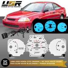 Bluegreen Glow Gauge White Overlay For 96-00 Honda Civic No Tachmt Cluster