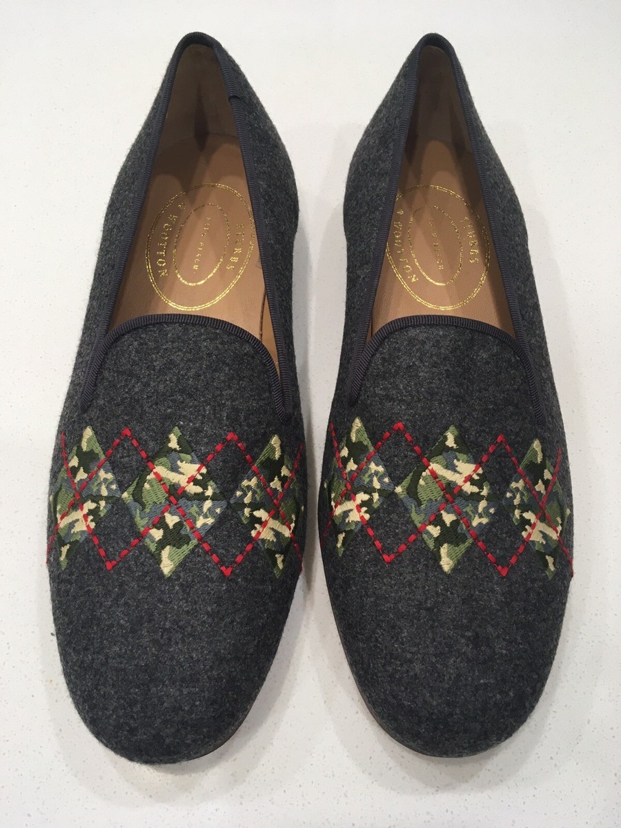 Beautiful! Stubbs & Wootton Gray Wool Argyle Camo Slippers 