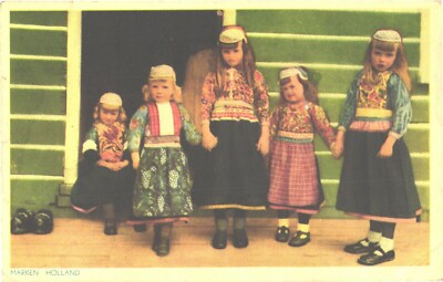 Marken Holland Netherlands Girls in Traditional Costume Chrome Postcard c1950s