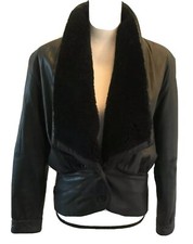 G 111 100% Leather Bomber Jacket Faux Fur Front M Fitted Black Warm Attractive