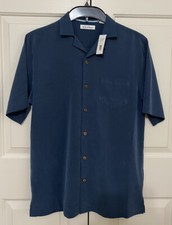 NWT Caribbean Roundtree  Yorke size M dk blue short sleeve button up shirt mens
