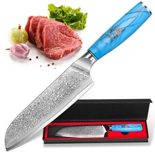 Damascus Santoku Knife 7 Inch VG10 Damascus Steel Kitchen Knife Sushi Knife