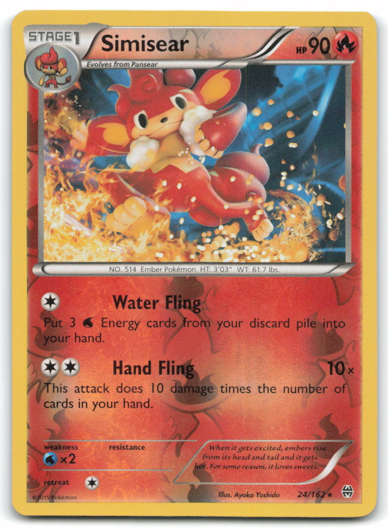 Simisear #24/162 XY: BREAKthrough Rare Reverse Holo - LP - Pokemon Card 4B