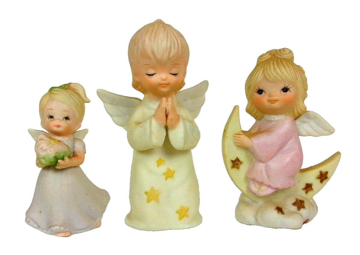 Group Lot of 3 Lefton Porcelain Angel Figurines Includes Christopher Collection